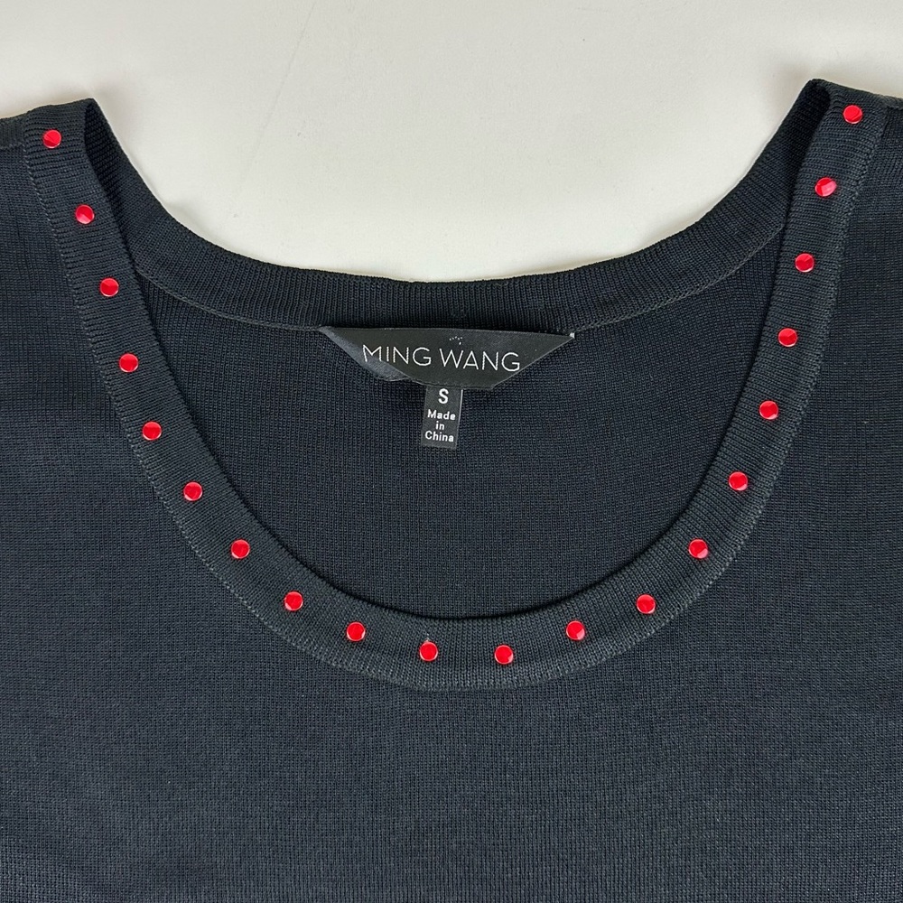 NWT MING WANG Black Tank Top SMALL Red Studs Sleeveless Shell Blouse